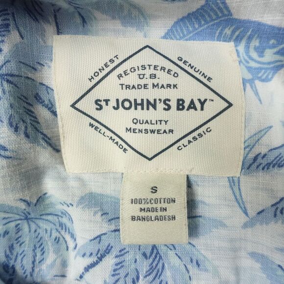 St Johns‎ Bay Shirt Mens Small White Blue Palms Summer Pockets Outdoors Adult - Picture 3 of 7